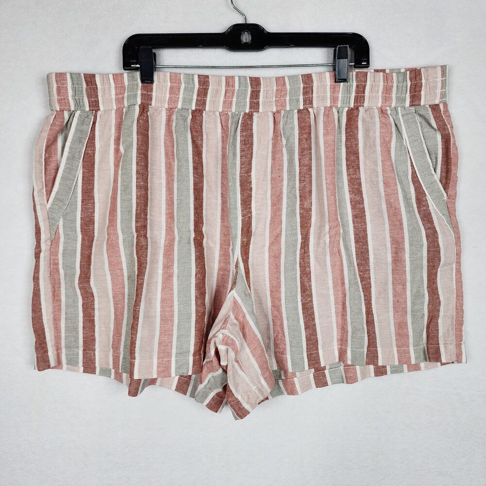 Women's Sonoma Shorts Elastic Waist Neutral Striped Linen Blend Pockets Sz 2X